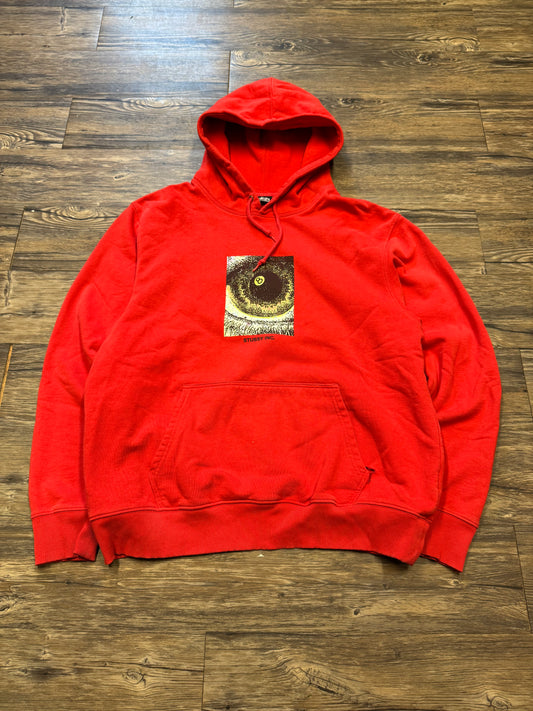 STUSSY VTG ACID EYE BRIGHT RED HOODIE (XL)