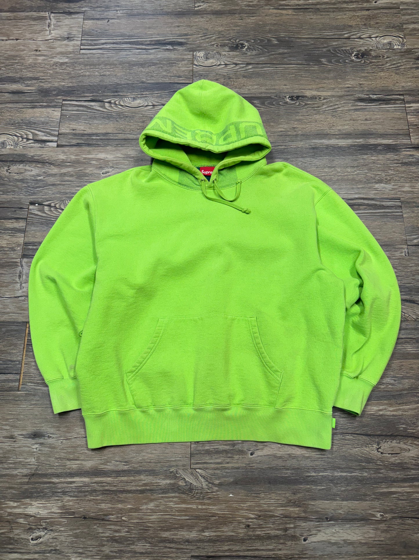 SUPREME NEON GREEN HOOD LOGO HOODIE (L)