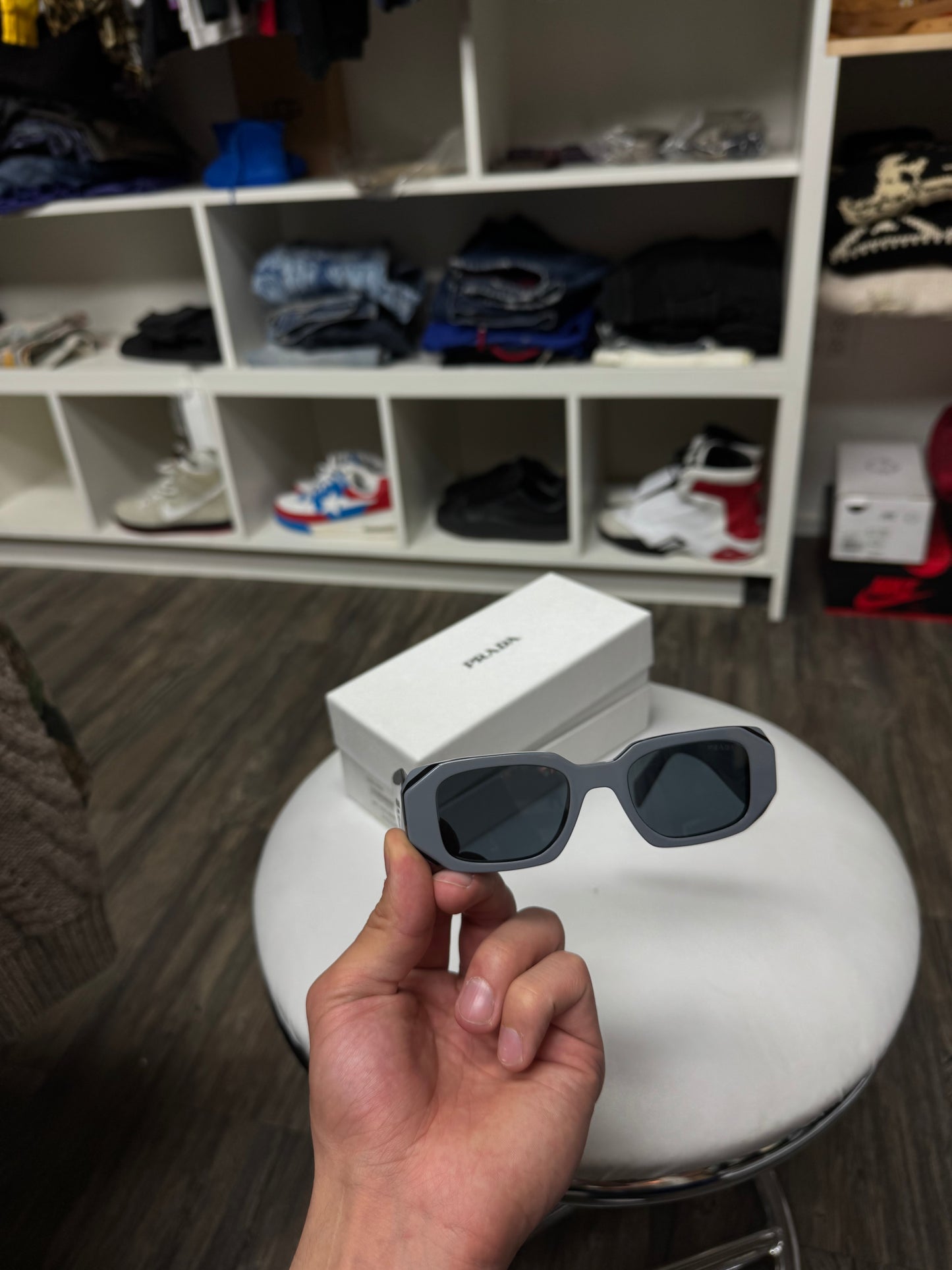 SLATE PRADA RECTANGULAR SUNGLASSES (OS)