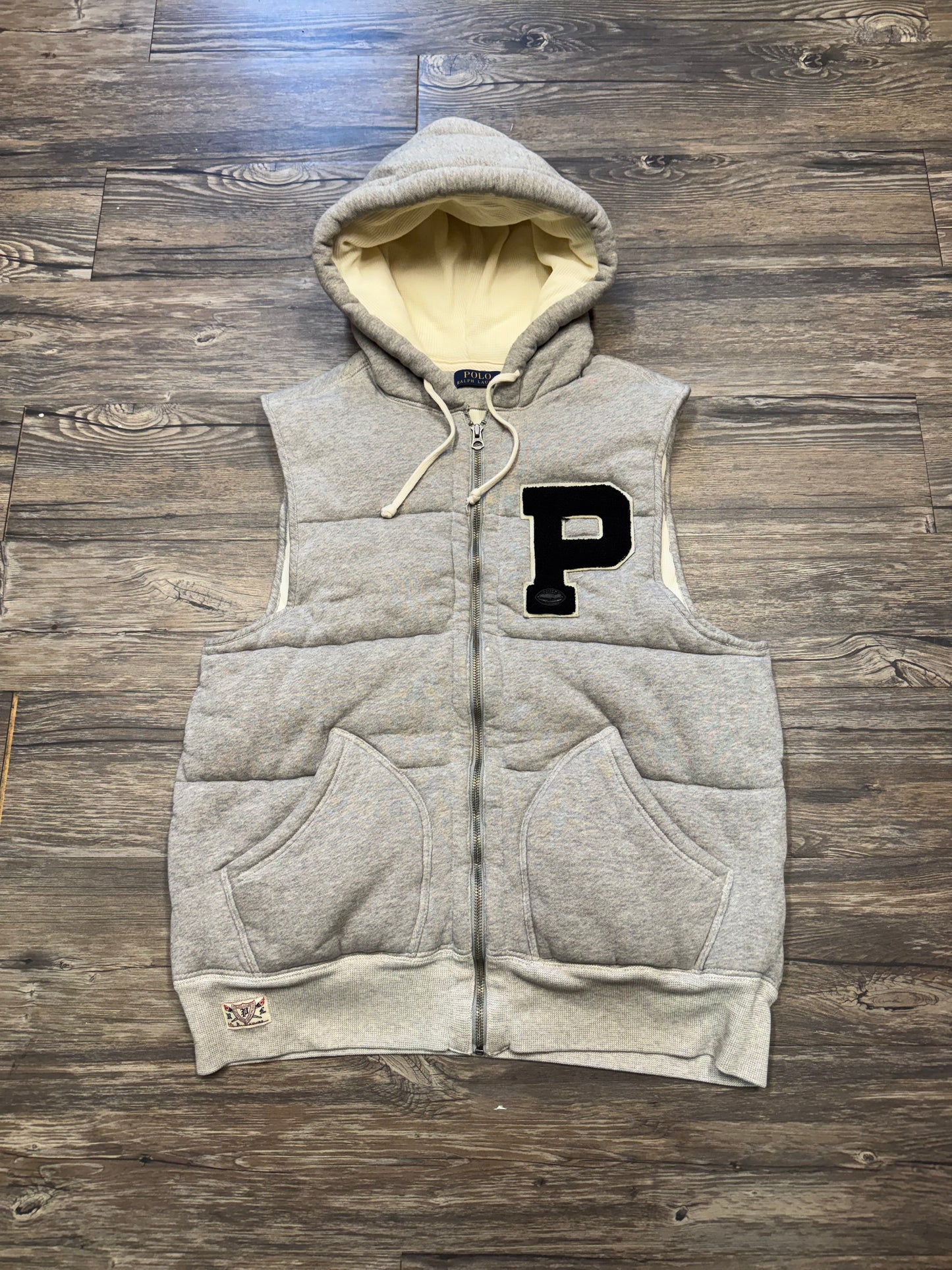 POLO RALPH LAUREN VARSITY BIG P LINED WAFFLE BUBBLE VEST (L)
