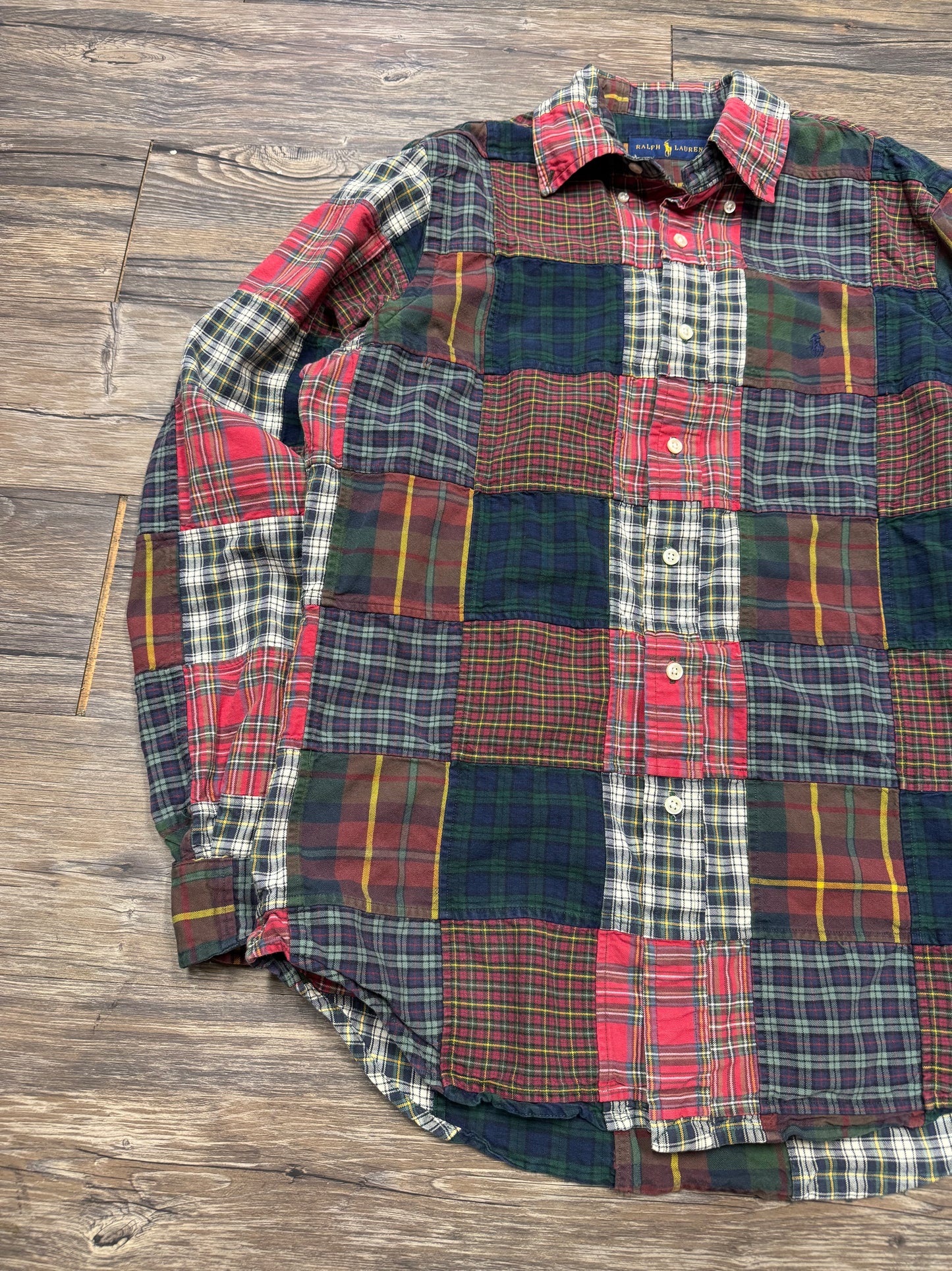 POLO RALPH LAUREN PLAID PATCHWORK BUTTON UP SHIRT (M)