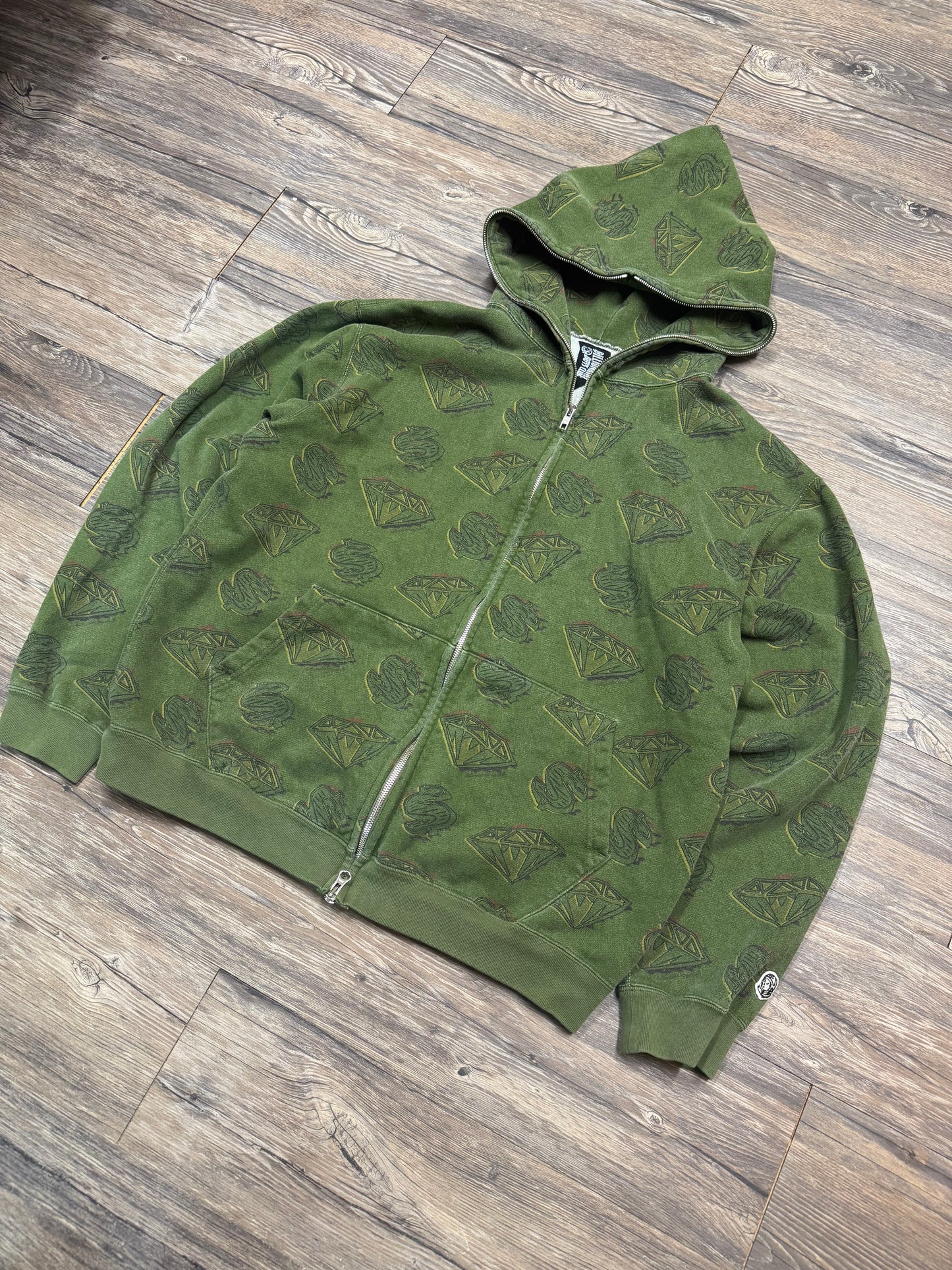 BILLIONAIRE BOYS CLUB DIAMONDS & DOLLARS FULL ZIP HOODIE (L)