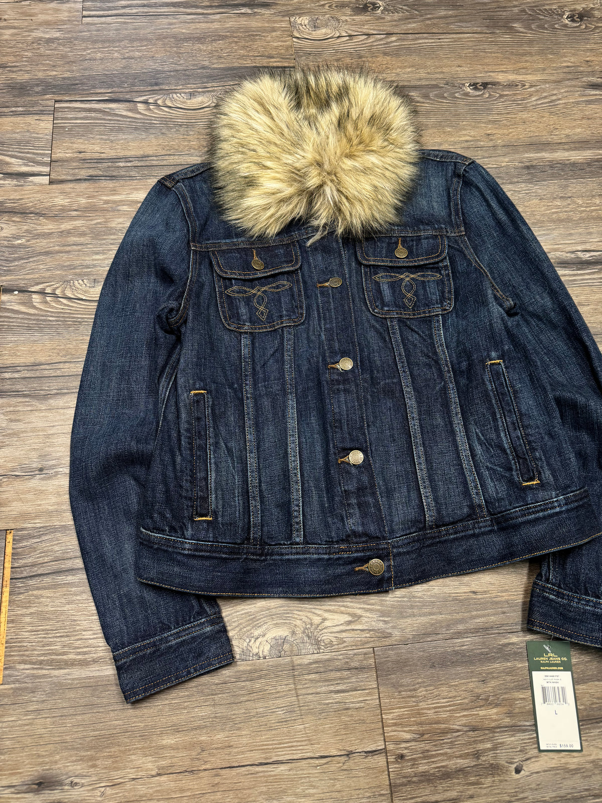 LAUREN RALPH LAUREN WMNS DARKWASH FAUX FUR DENIM JACKET (L)