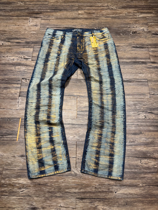 ROBINS PRISONERS DARK WASH GOLD/BLUE WINGS JEANS (40)