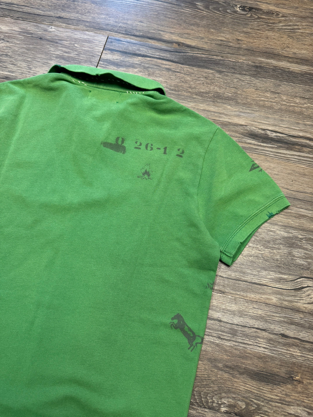 POLO RALPH LAUREN STENCIL NATIVE AMERICAN LUCKY GREEN POLO SHIRT (M)