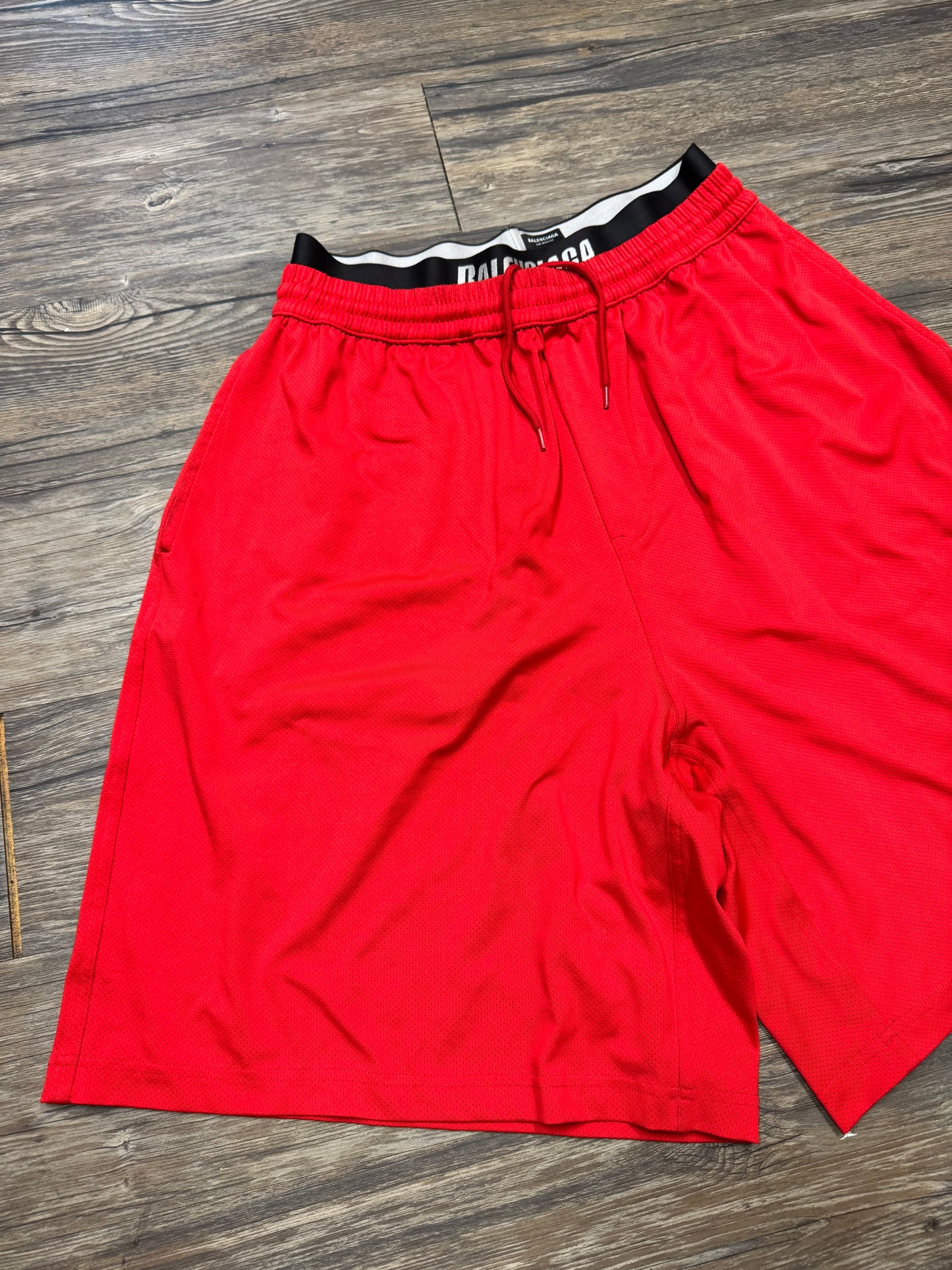 BALENCIAGA DOUBLE WAISTED MESH GYM SHORTS (M)