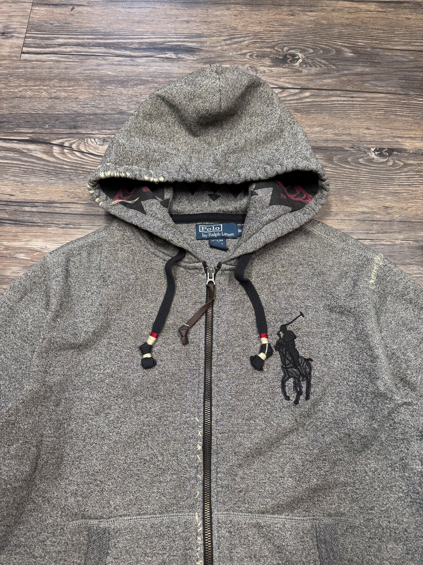POLO RALPH LAUREN BIG PONY DISTRESSED ZIP-UP HOODIE (M)