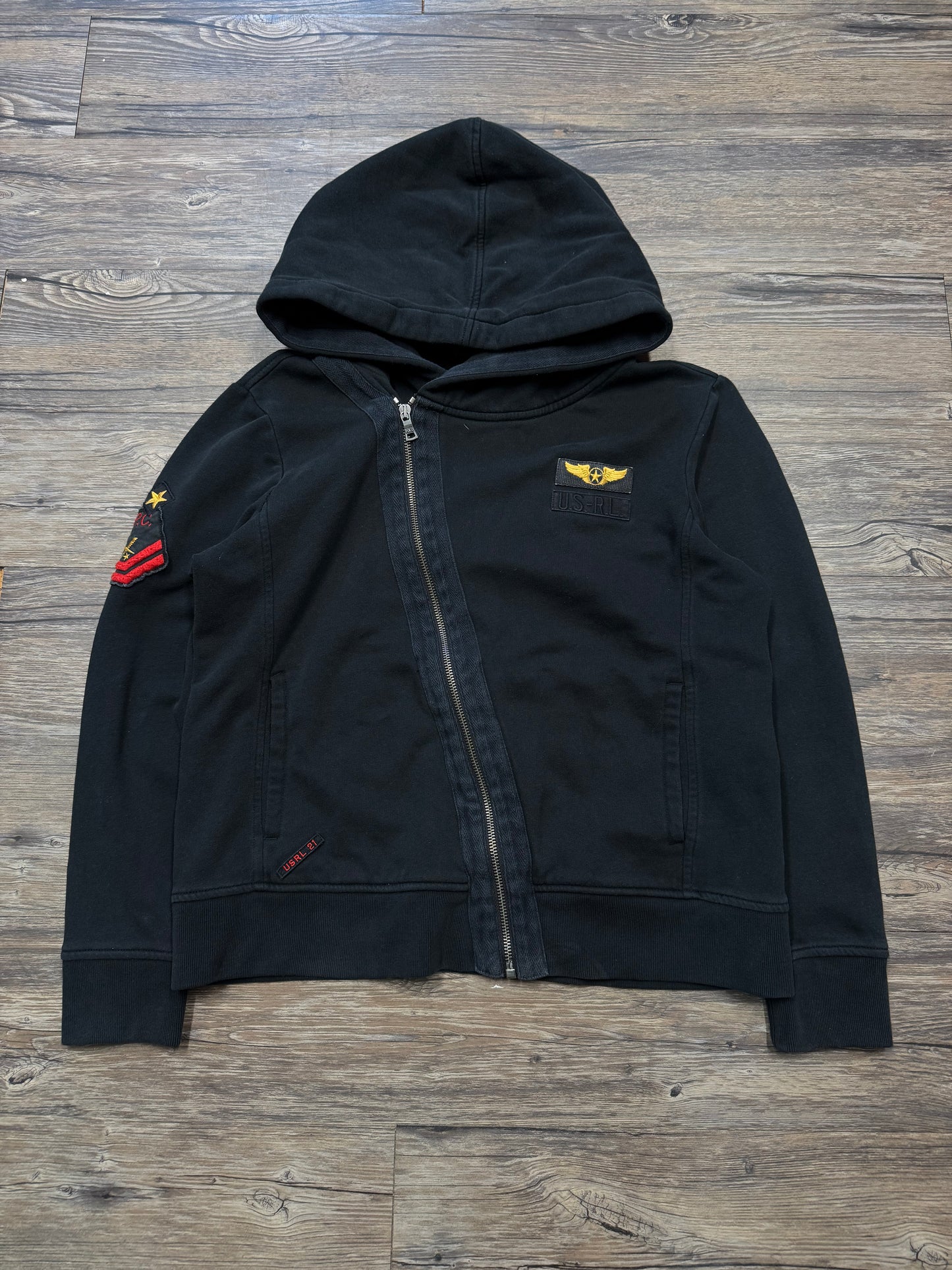 RALPH LAUREN ARMY SIDE-ZIP HOODIE (M)