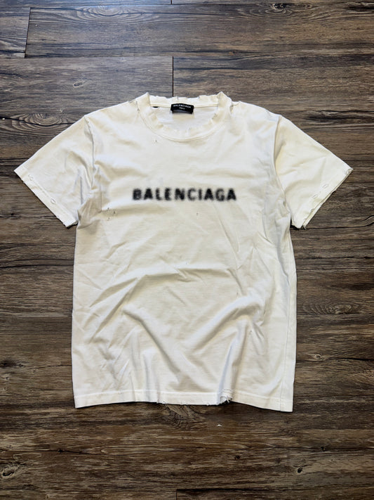 BALENCIAGA DISTRESSED BLURRED LOGO TEE (S)