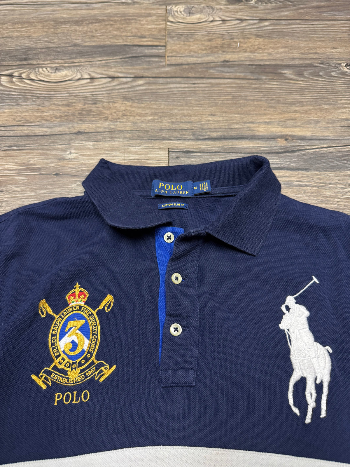POLO RALPH LAUREN YACHT CLUB STRIPED COLOR BLOCK POLO SHIRT (M)