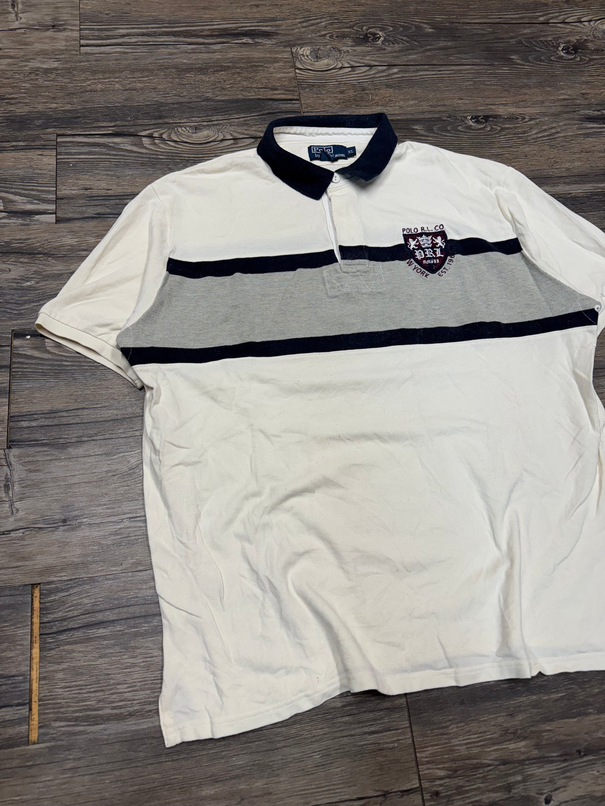 POLO RALPH LAUREN NEW YORK CREST STRIPED POLO SHIRT (XL)