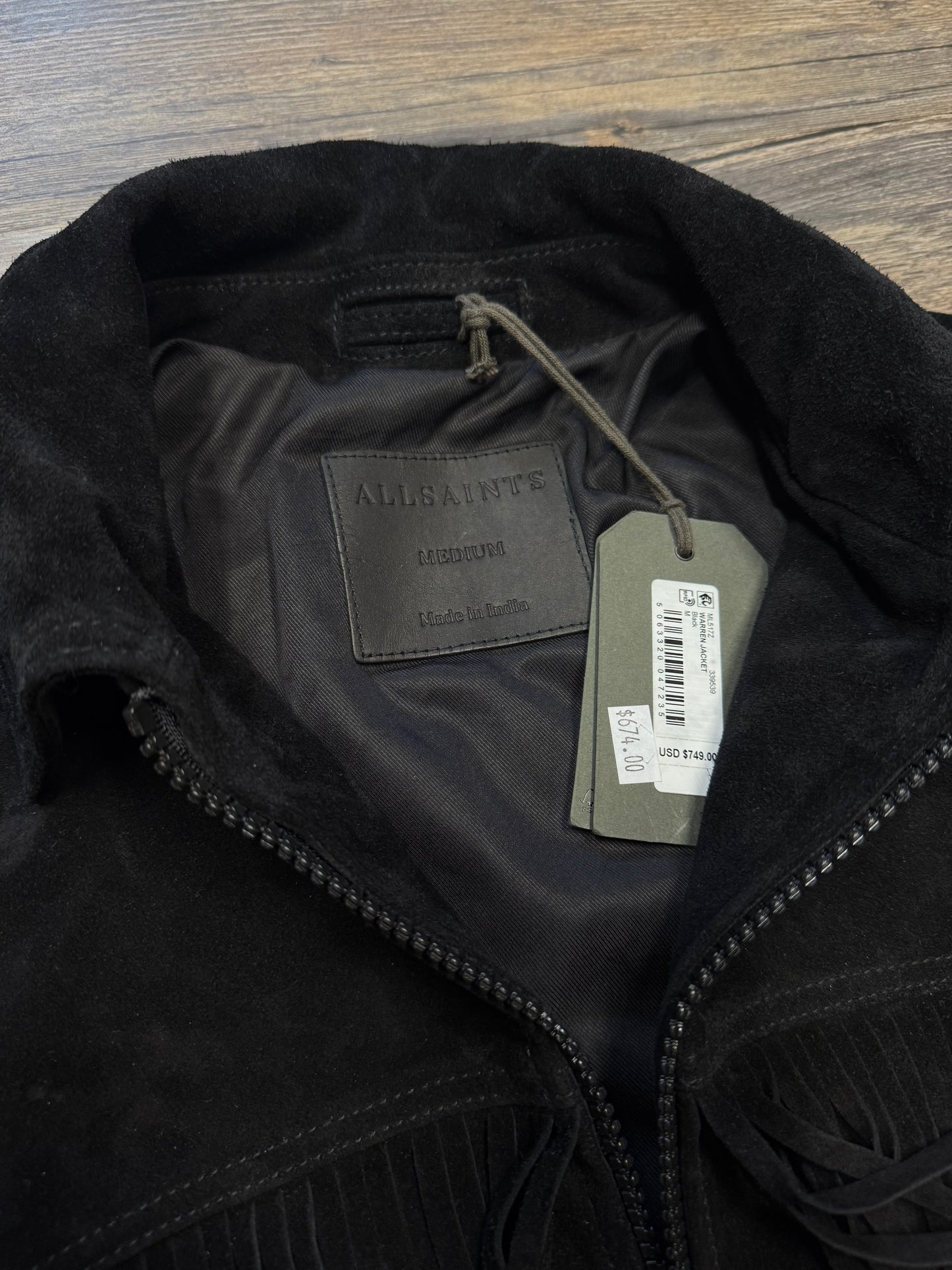 ALL SAINTS WARREN SUEDE FRINGE LEATHER JACKET (M)