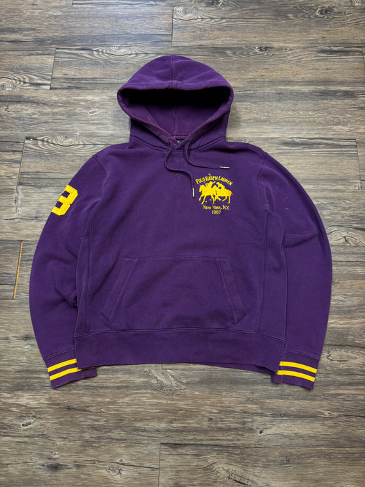 POLO RALPH LAUREN MAGENTA PULLOVER HOODIE (M)