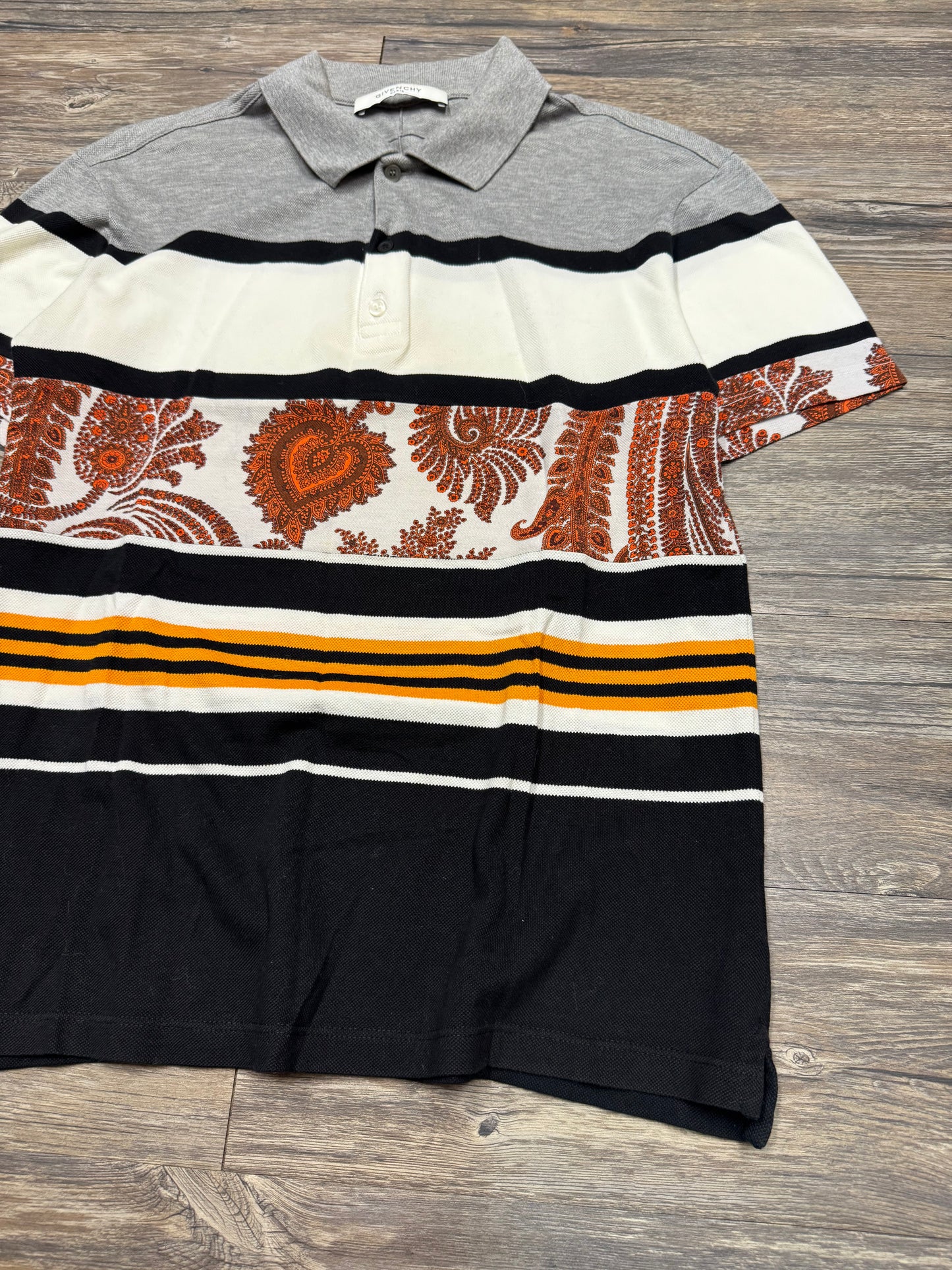 GIVENCHY PAISLEY STRIPED POLO T-SHIRT (M)