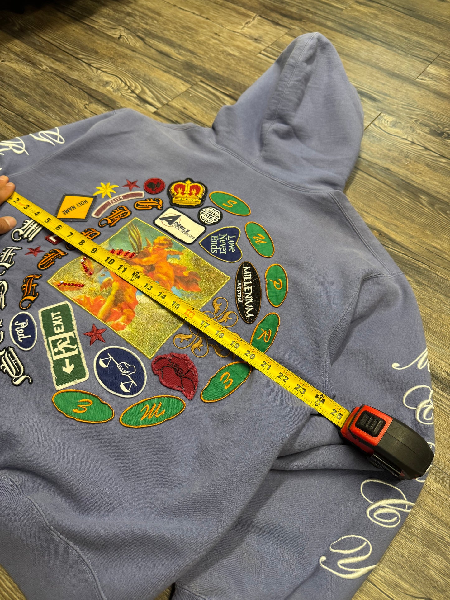 SUPREME SPIRAL PATCHES BLUE HOODIE (L)