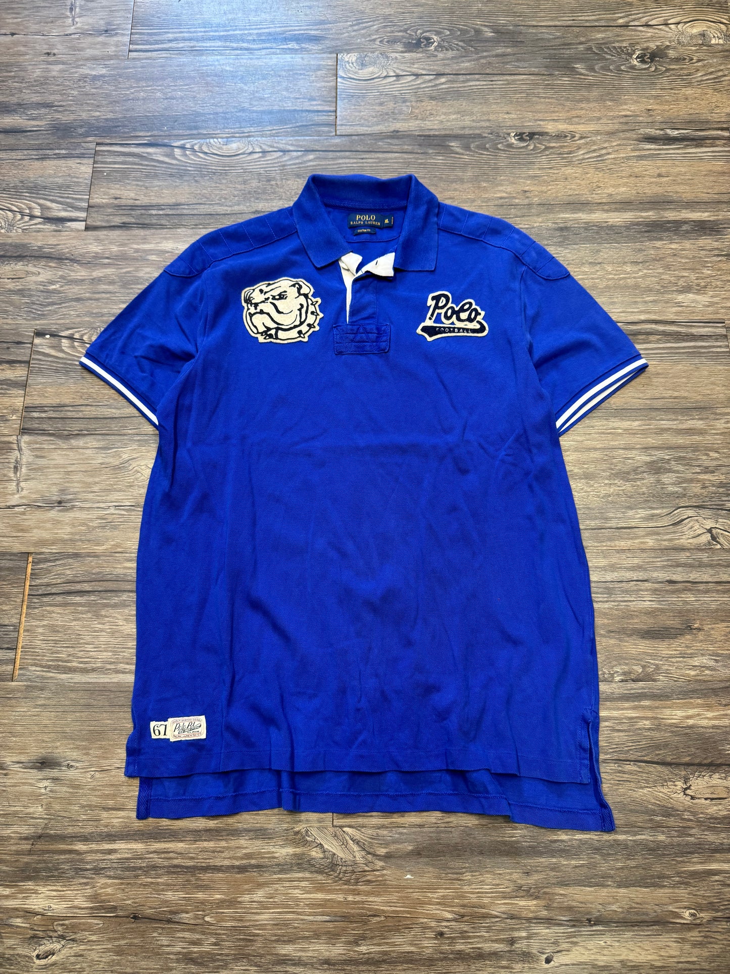 POLO RALPH LAUREN ROYAL BLUE BULLDOG RUGBY SHIRT (XL)H