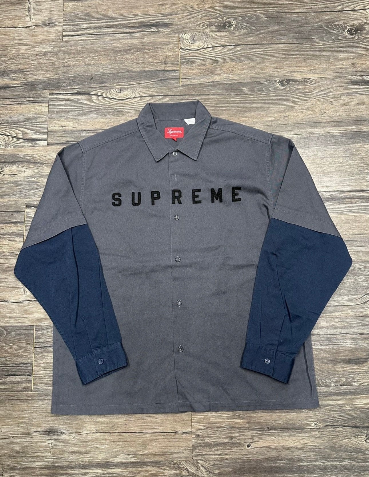 SUPREME TEXT DUAL LAYER LONG SLEEVE SHIRT (LARGE)