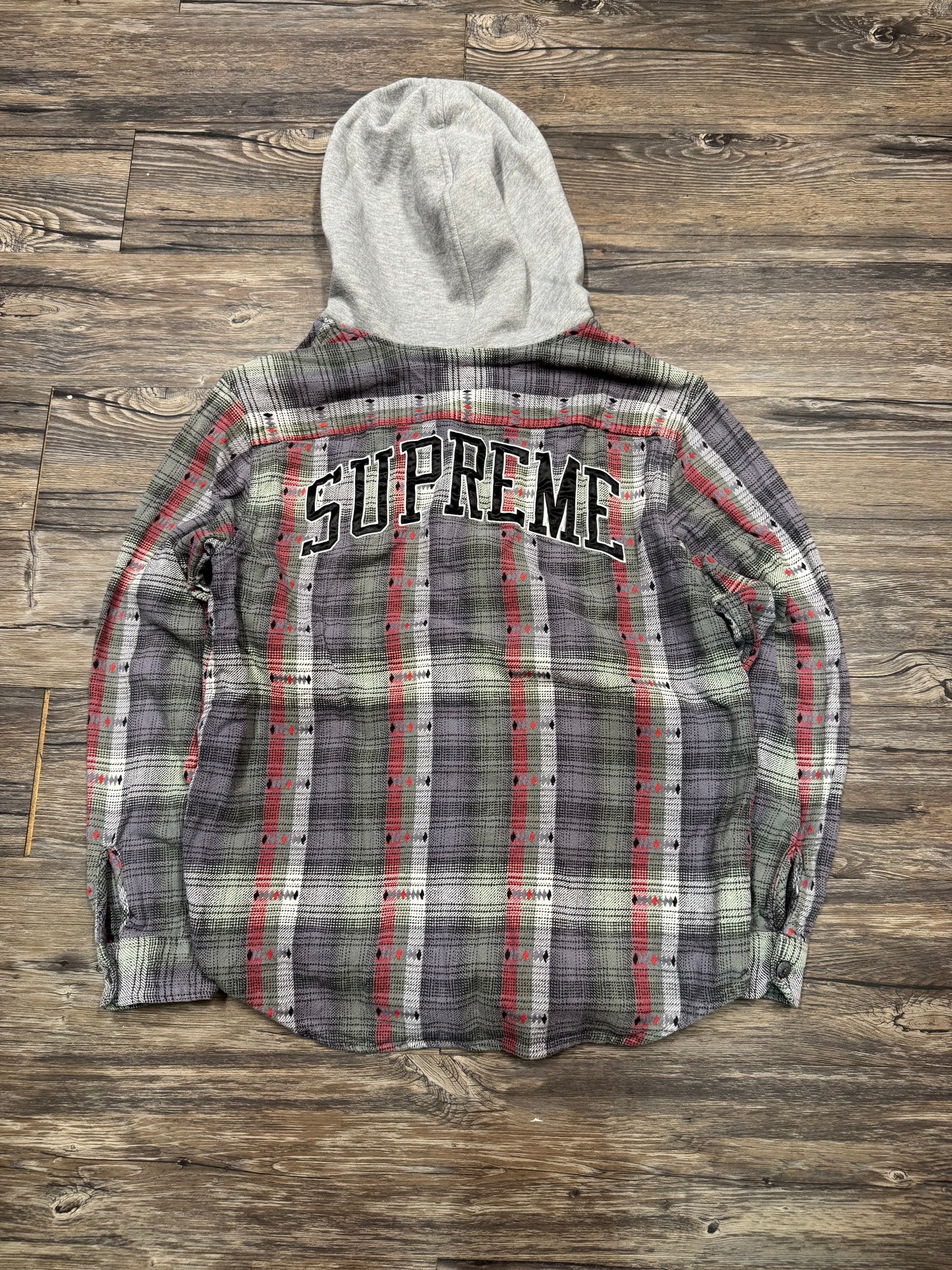 SUPREME JACQUARD HOODED FLANNEL SHIRT (M)