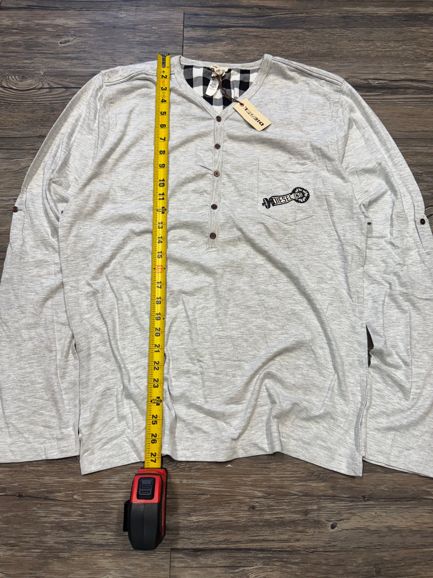DIESEL SLUB COTTON PLAID HENLEY LONGSLEEVE (M)
