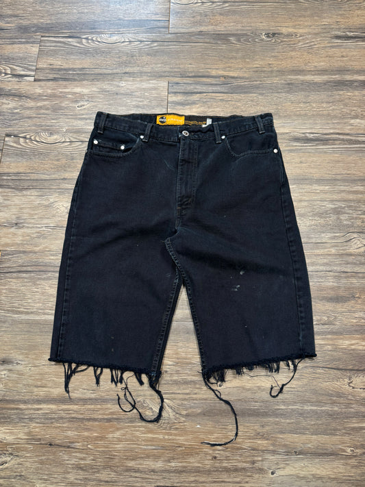 LEVI JET BLACK SILVER TAB VINTAGE DISTRESSED JORTS (33)