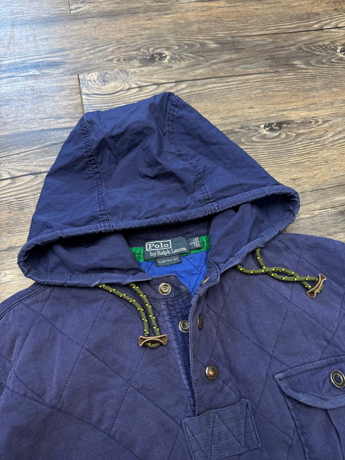 POLO RALPH LAUREN TWO TONE QUARTER BUTTON UP HOODIE (L)