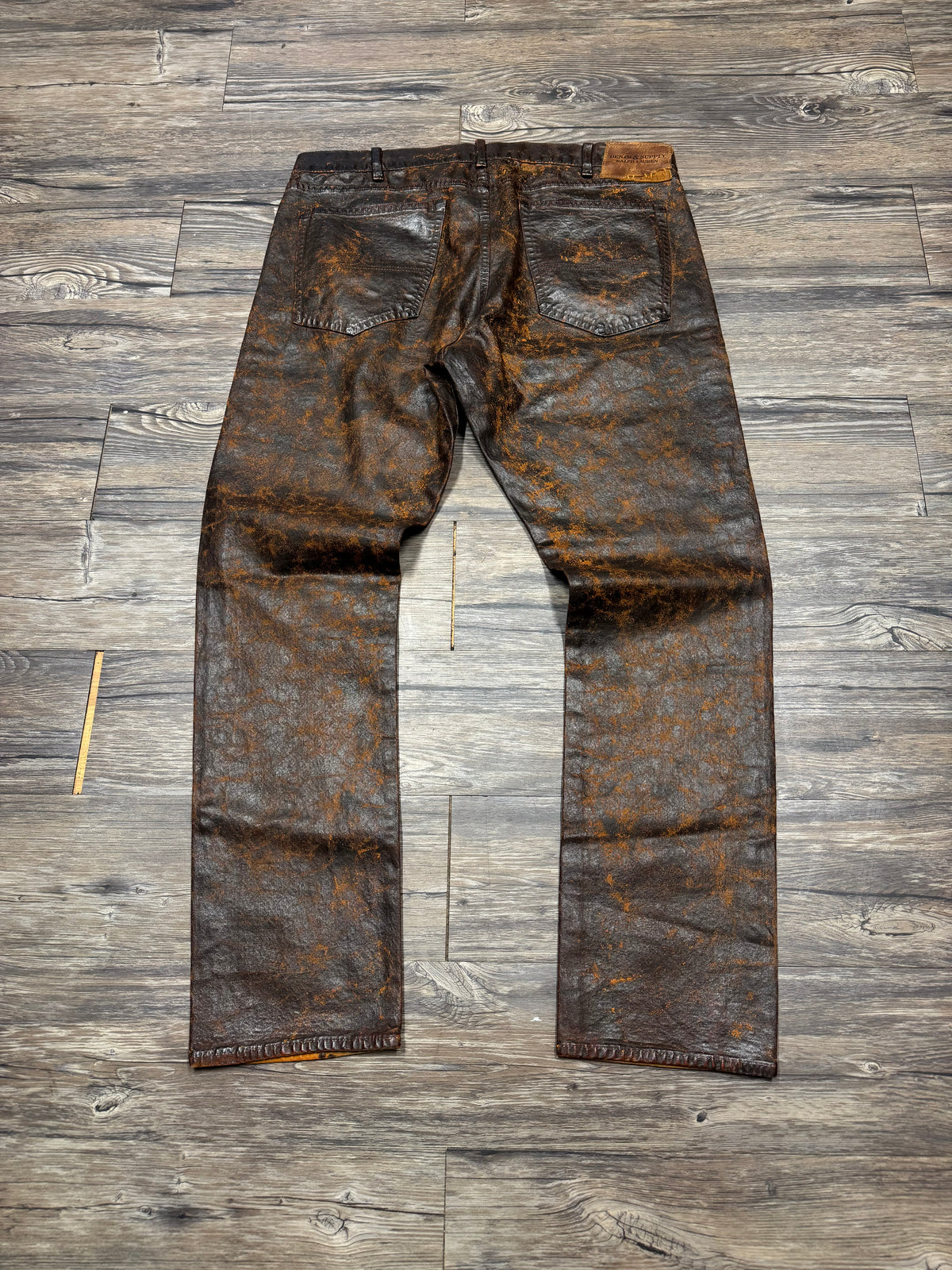 POLO RALPH LAUREN DENIM & SUPPLY WAXED CRACKED BROWN LEATHER PANTS (36)
