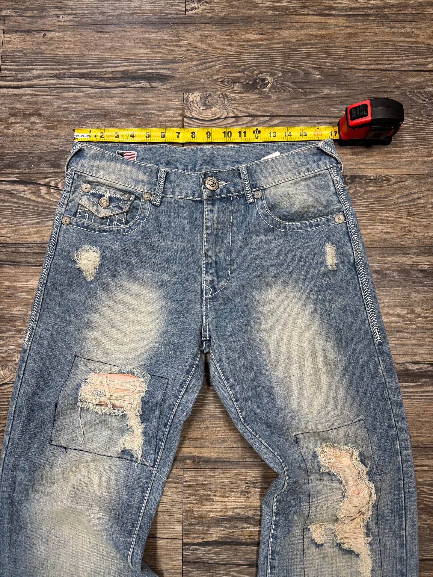 TRUE RELIGION BILLY BOOTCUT FADED & DISTRESSED JEANS (32)