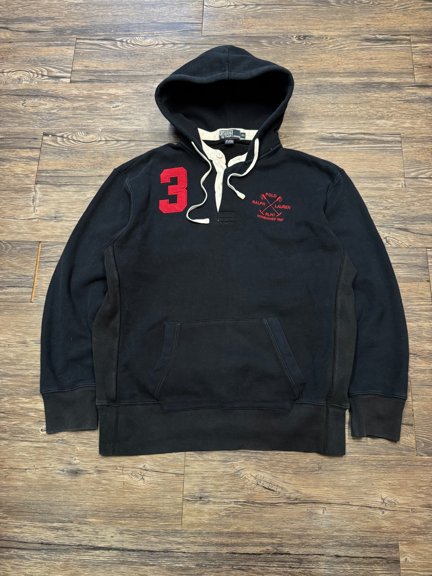 POLO RALPH LAUREN BUTTON COLLAR HOODIE (XL)