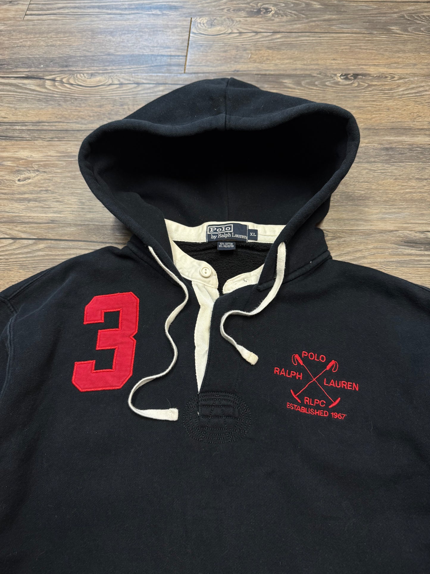POLO RALPH LAUREN BUTTON COLLAR HOODIE (XL)