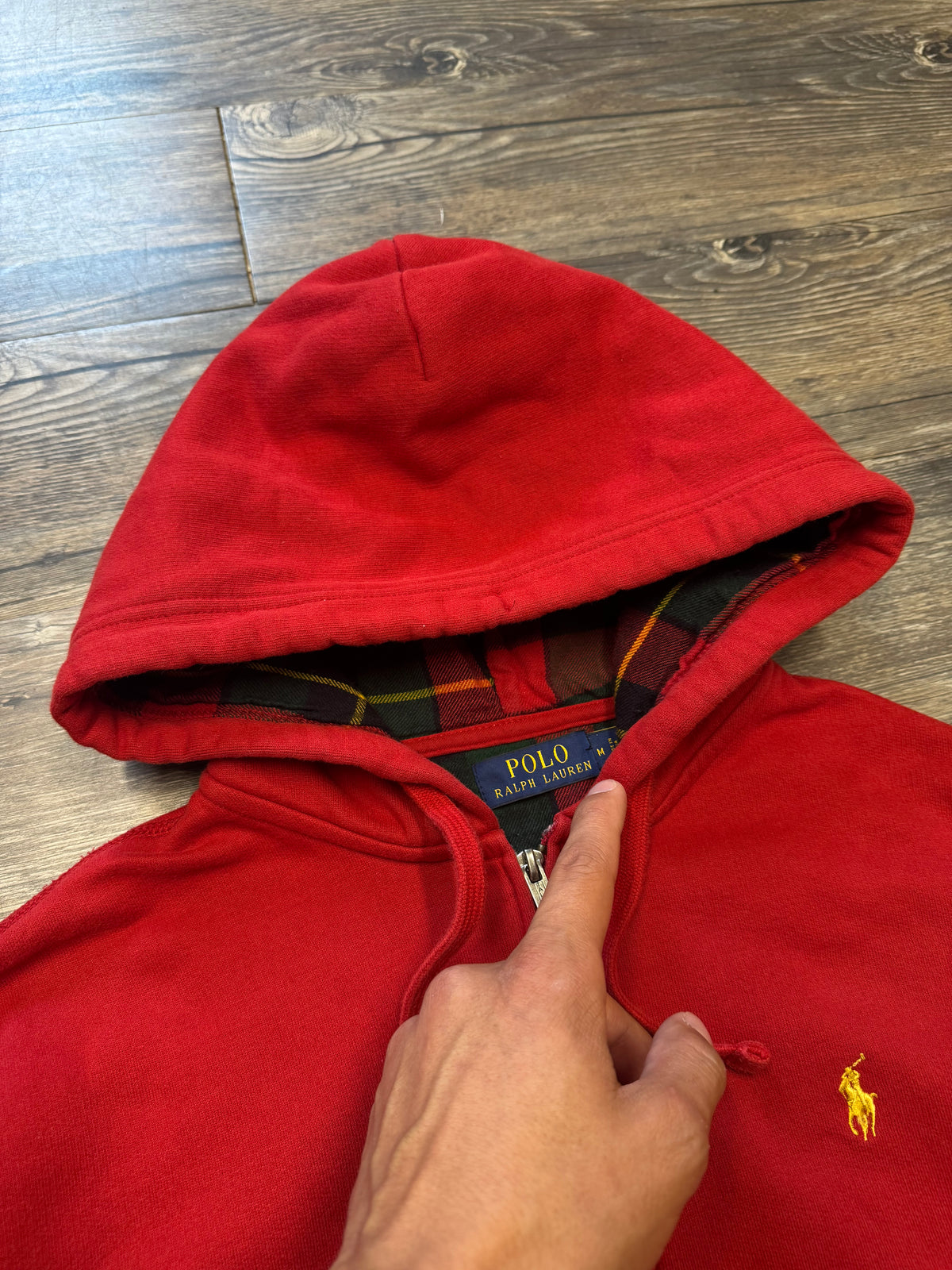 POLO RALPH LAUREN TARTAN HOOD FULL-ZIP HOODIE (M)