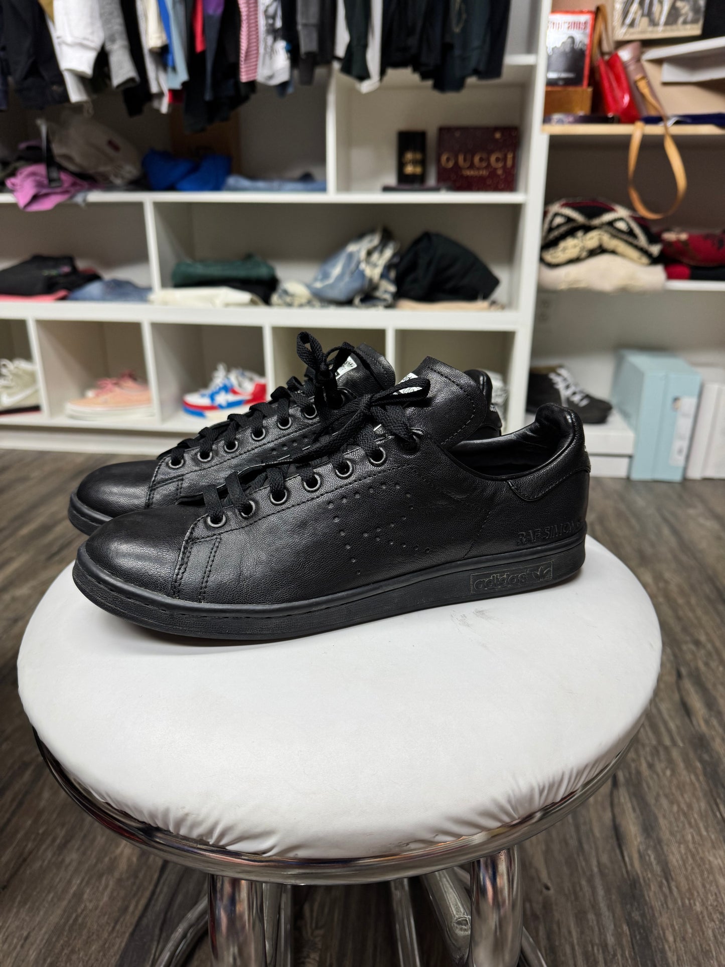 RAF SIMONS X STANS SMITH LEATHER BLACK LOW TOP SNEAKERS (10.5)