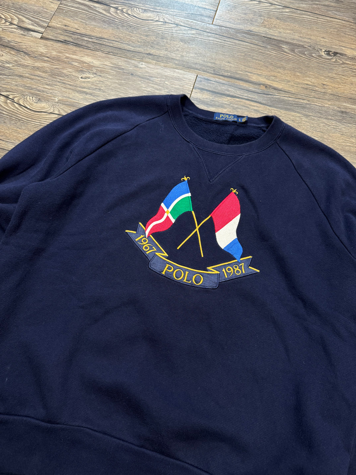 POLO RALPH LAUREN NAVY CROSS FLAG CREWNECK (L)