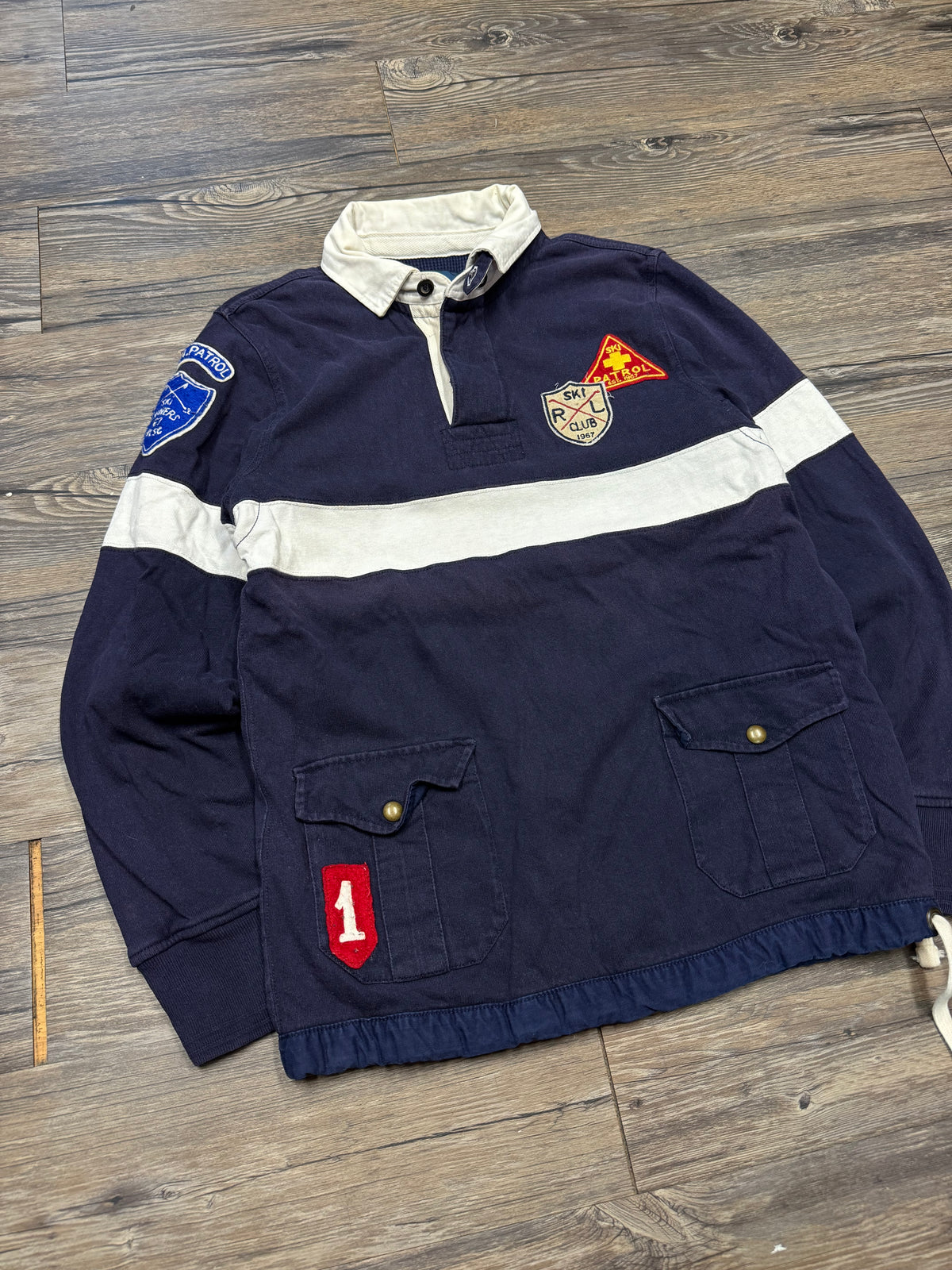 POLO RALPH LAUREN SKI PATROL WAFFLE LINED RUGBY SHIRT (S)