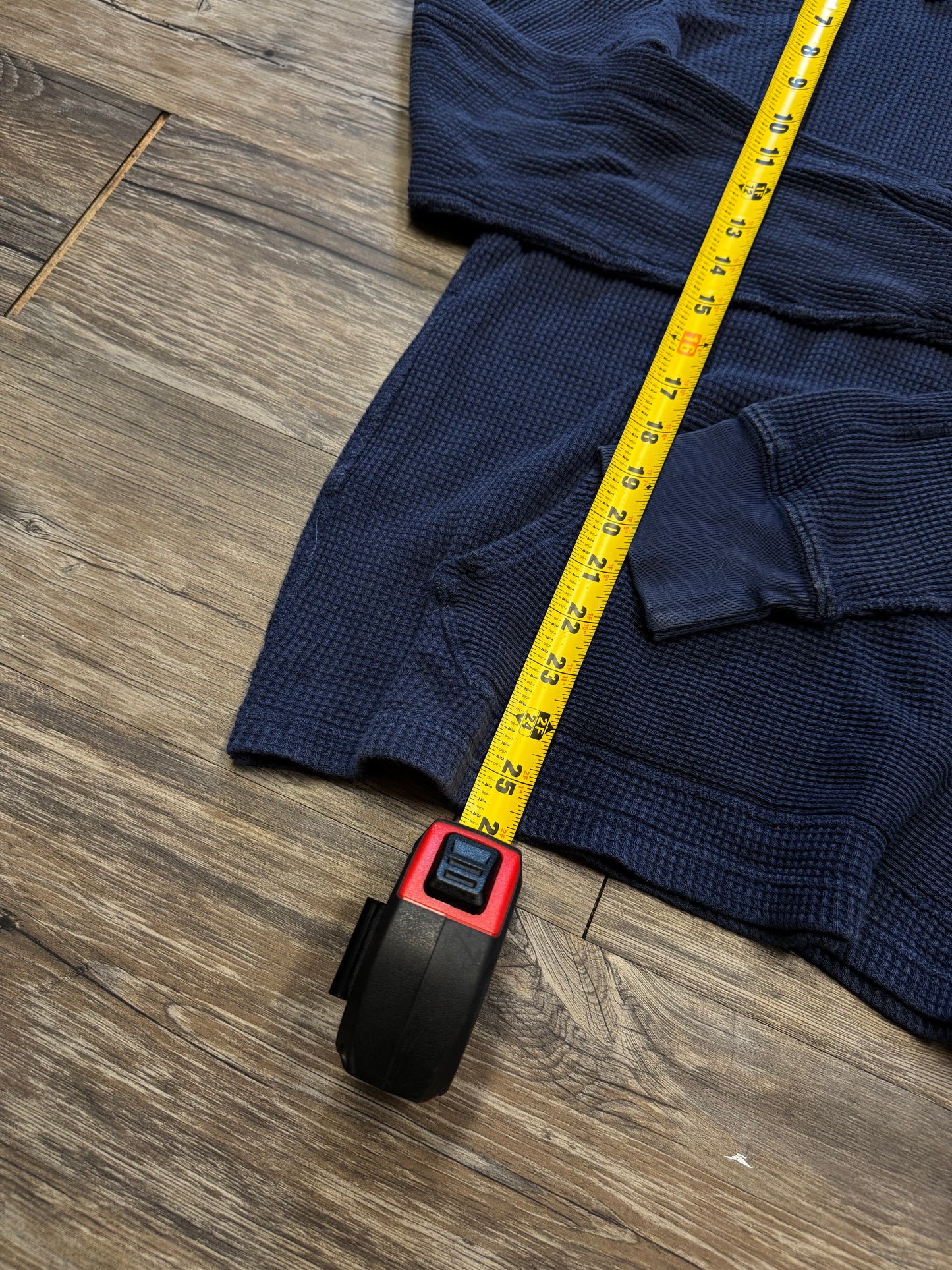 POLO RALPH LAUREN NAVY WAFFLE-KNIT HOODIE (M)
