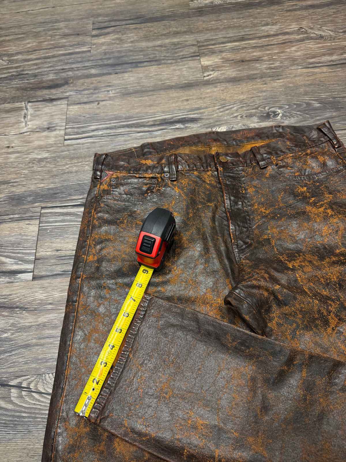 POLO RALPH LAUREN DENIM & SUPPLY WAXED CRACKED BROWN LEATHER PANTS (36)