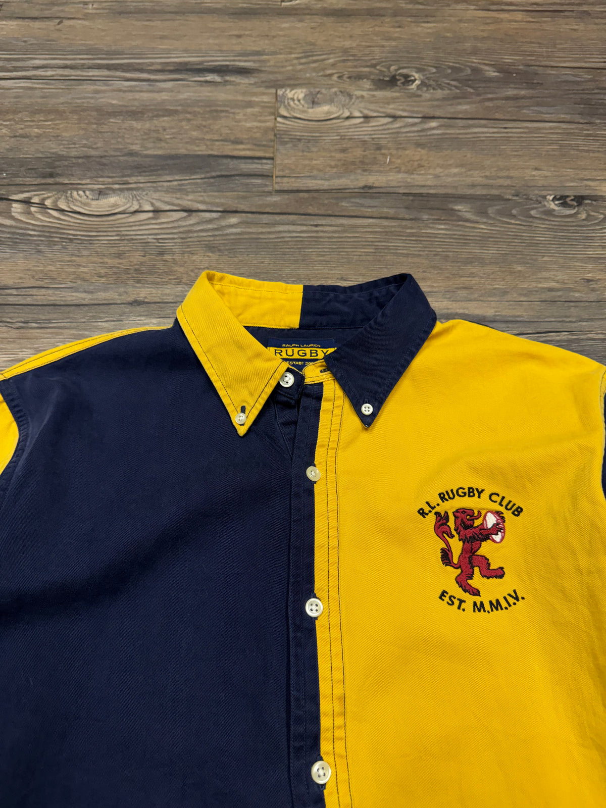 POLO RALPH LAUREN RUGBY LINE COLOR BLOCKED BUTTON UP SHIRT (M)