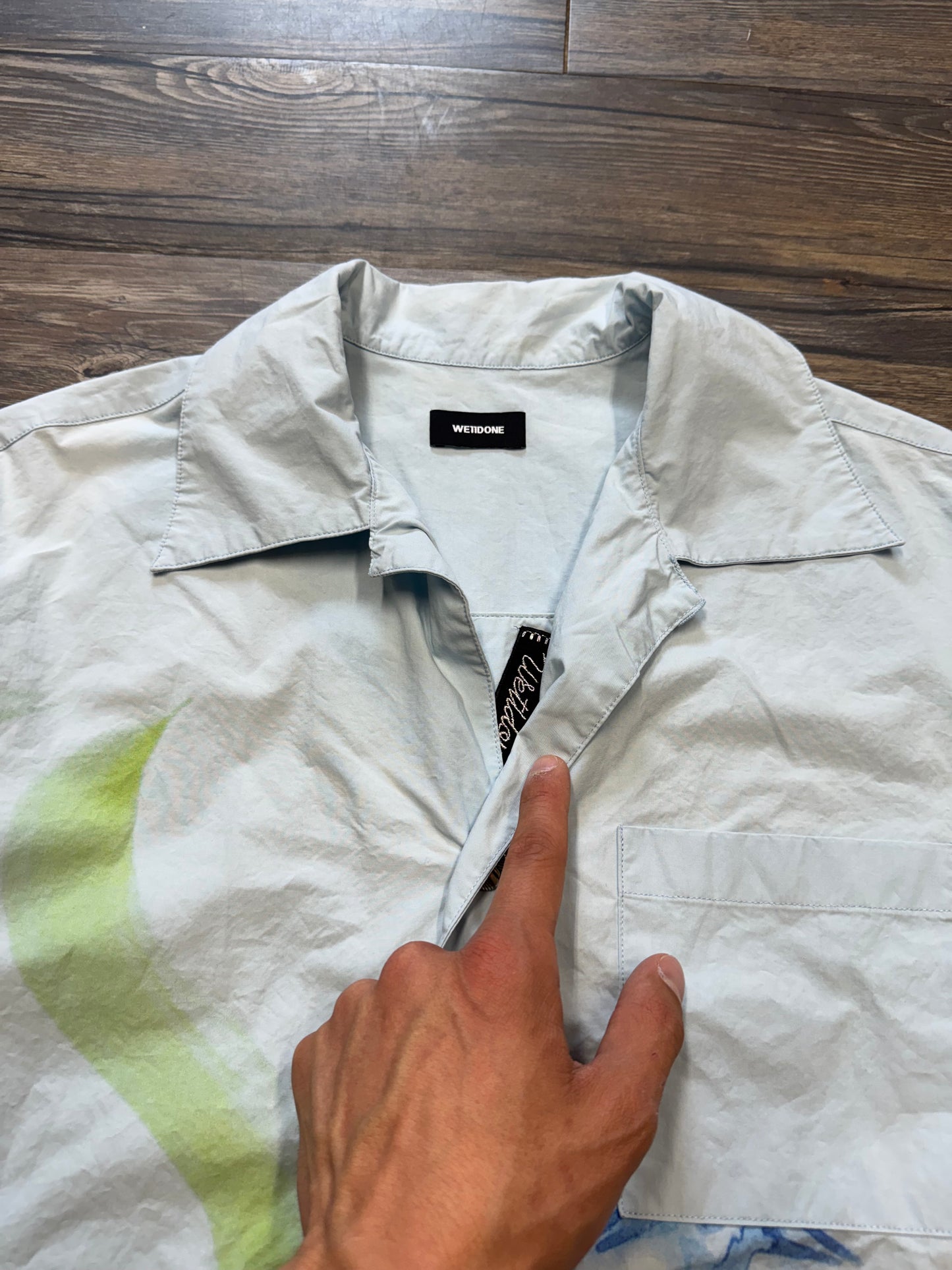 WE11 DONE FLORAL LIGHT BLUE BUTTON UP SHIRT (L)