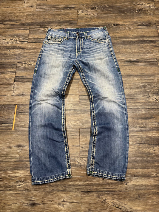TRUE RELIGION STRAIGHT LEG RICKY SUPER-T STITCH JEANS (31)