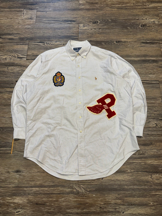 POLO RALPH LAUREN VARSITY PATCH BUTTON UP SHIRT (16.5)