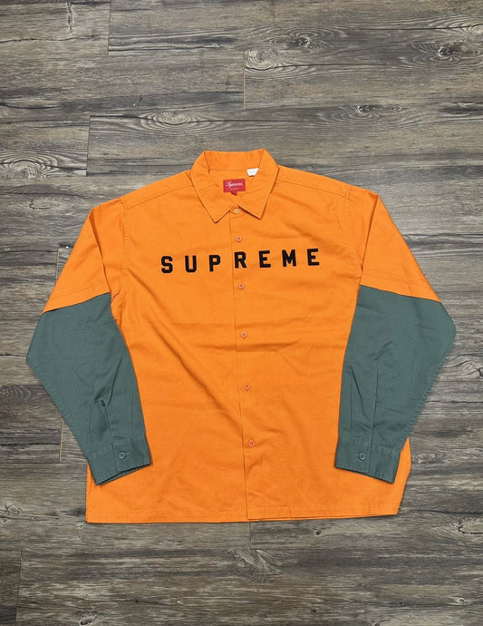 SUPREME TEXT DUAL LAYER LONG SLEEVE SHIRT (LARGE)