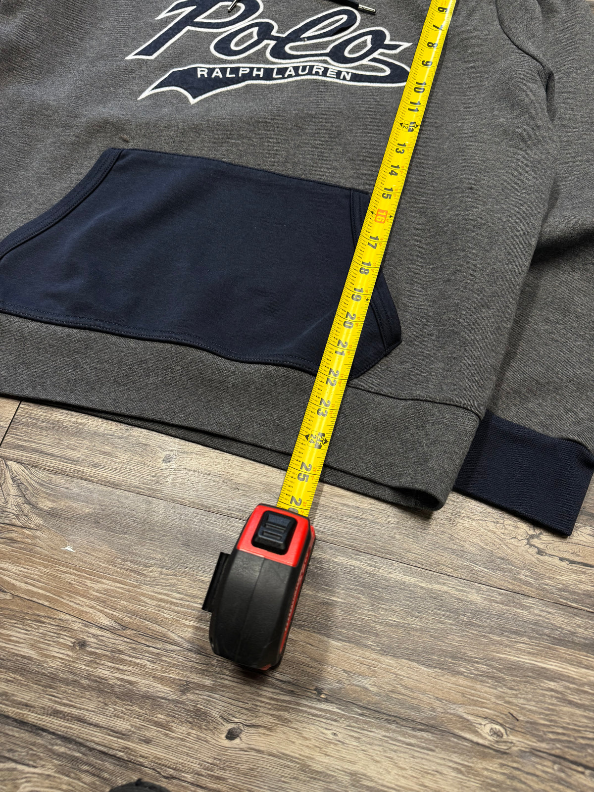 POLO RALPH LAUREN DOUBLE KNIT GREY & NAVY HOODIE (L)