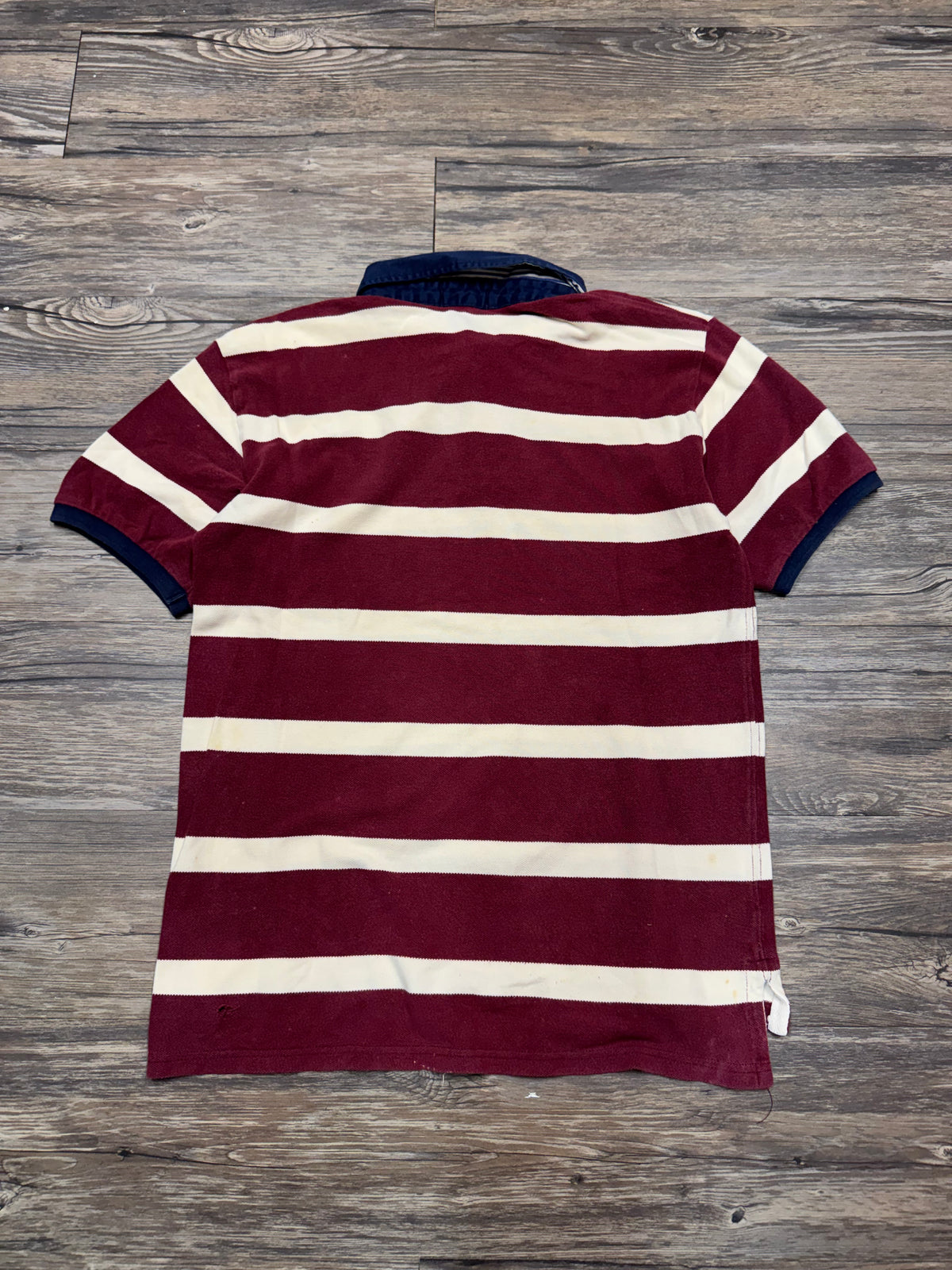 POLO RALPH LAUREN STRIPED MAROON NEW YORK POLO SHIRT (S)