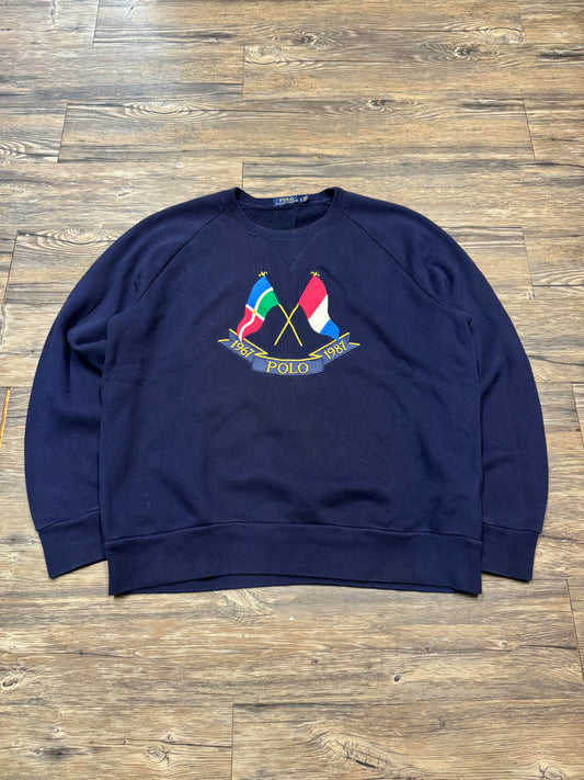 POLO RALPH LAUREN NAVY CROSS FLAG CREWNECK (L)
