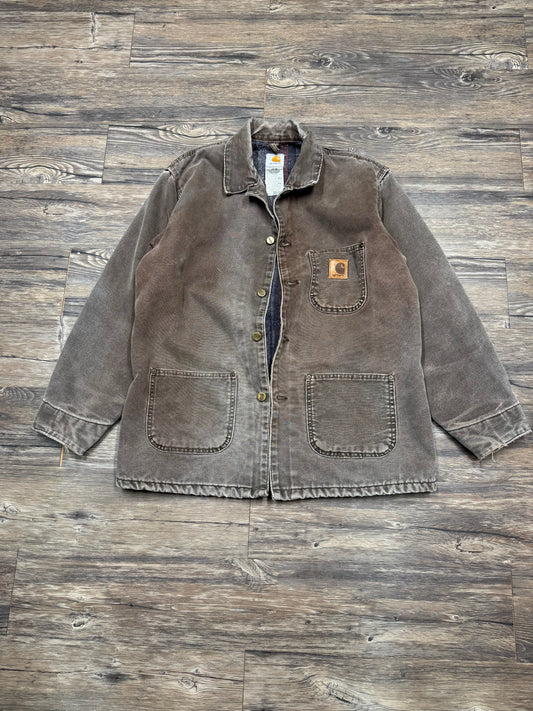 1990s FADED BROWN WOOL LINED SHORE COAT (M)