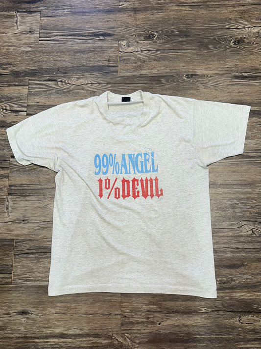 VINTAGE 99% ANGEL 1% DEVIL TEXT T-SHIRT