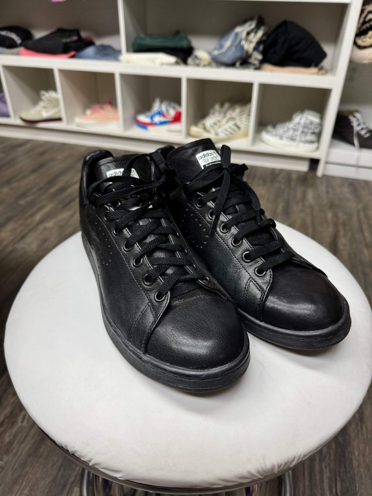 RAF SIMONS X STANS SMITH LEATHER BLACK LOW TOP SNEAKERS (10.5)