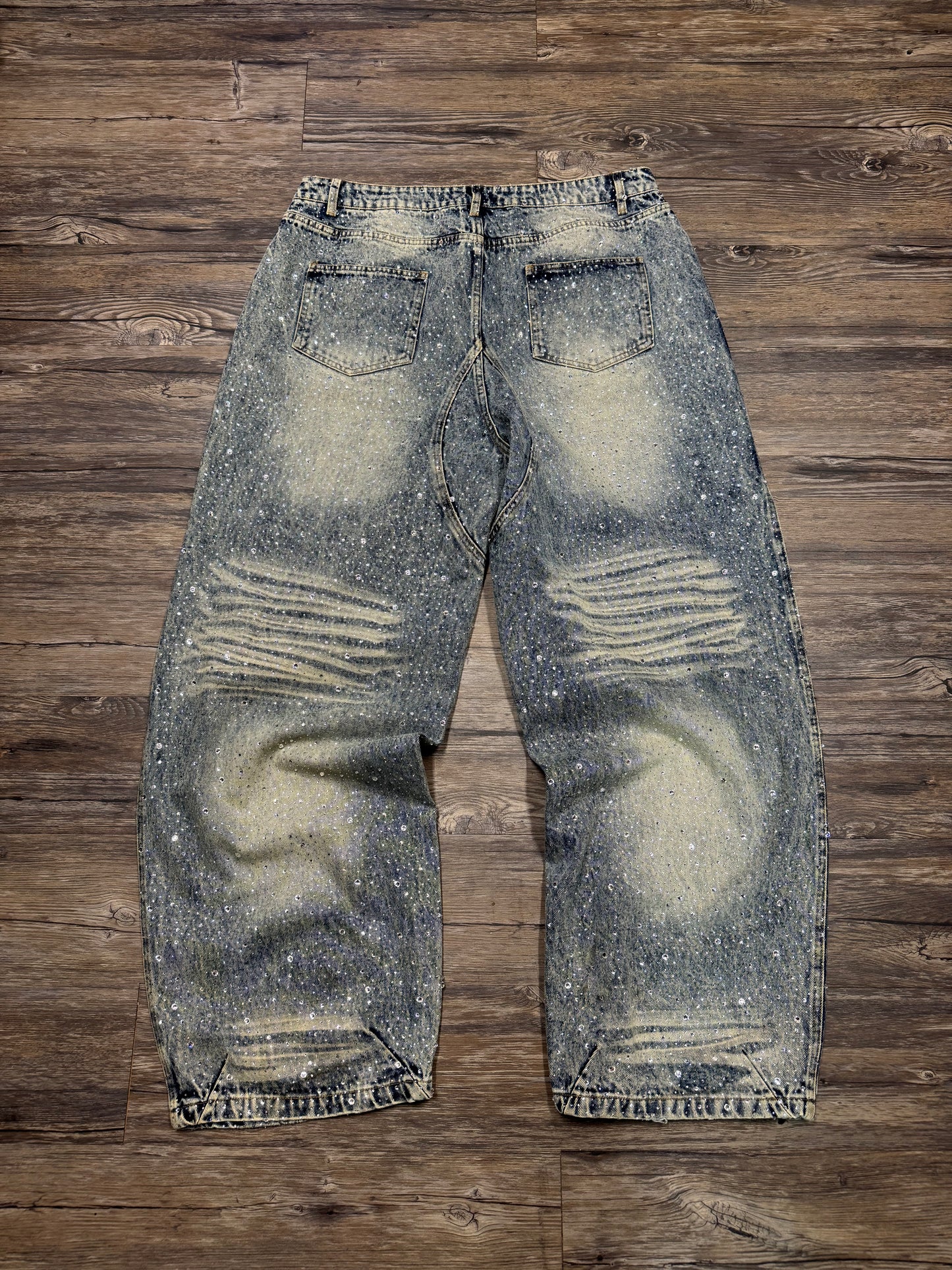 VALE DREAMS RHINESTONE BAGGY LIGHTWASH JEANS (34)