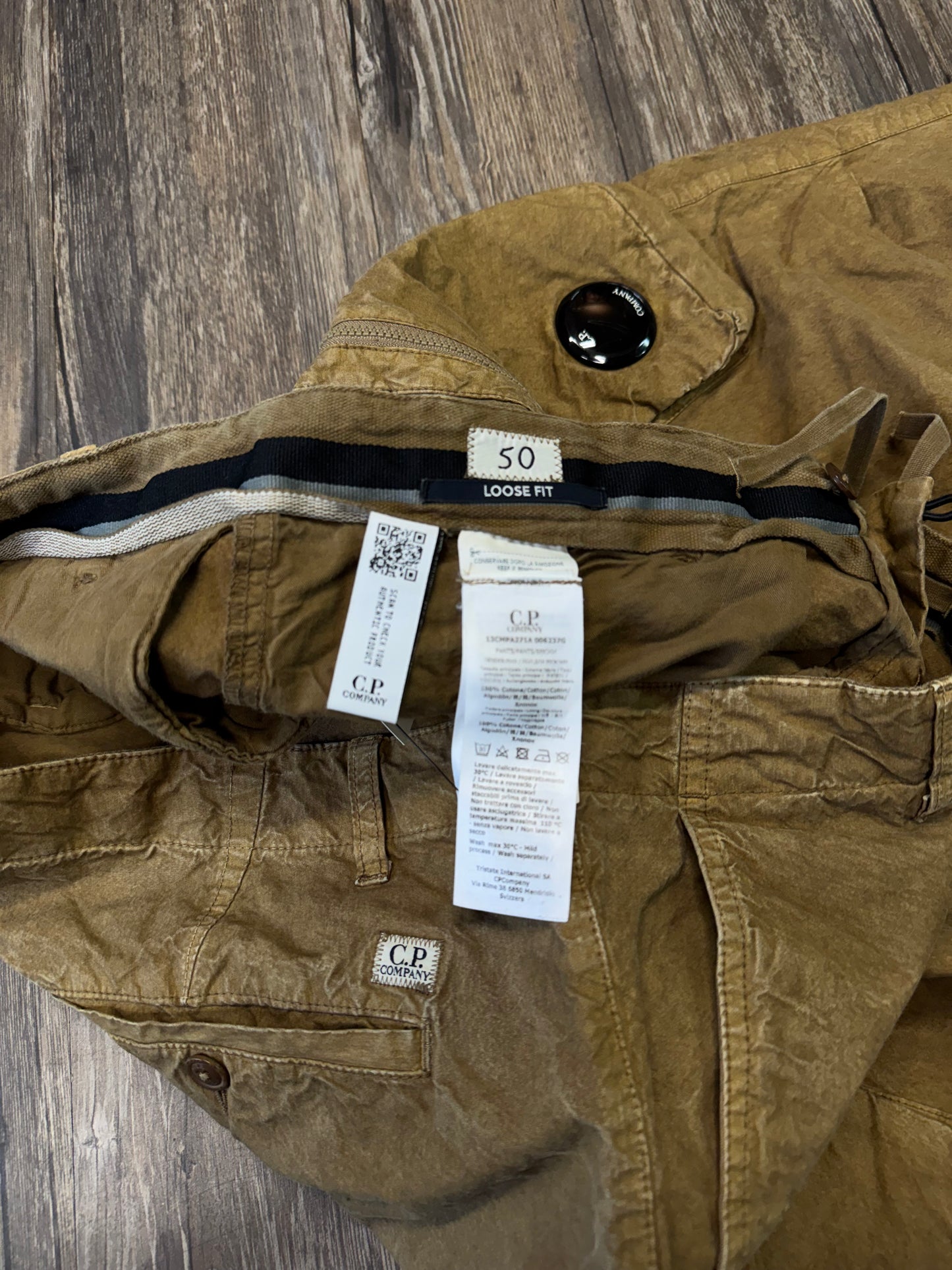 C.P. COMPANY WAXED BA-TIC LOOSE FIT PANTS (34)
