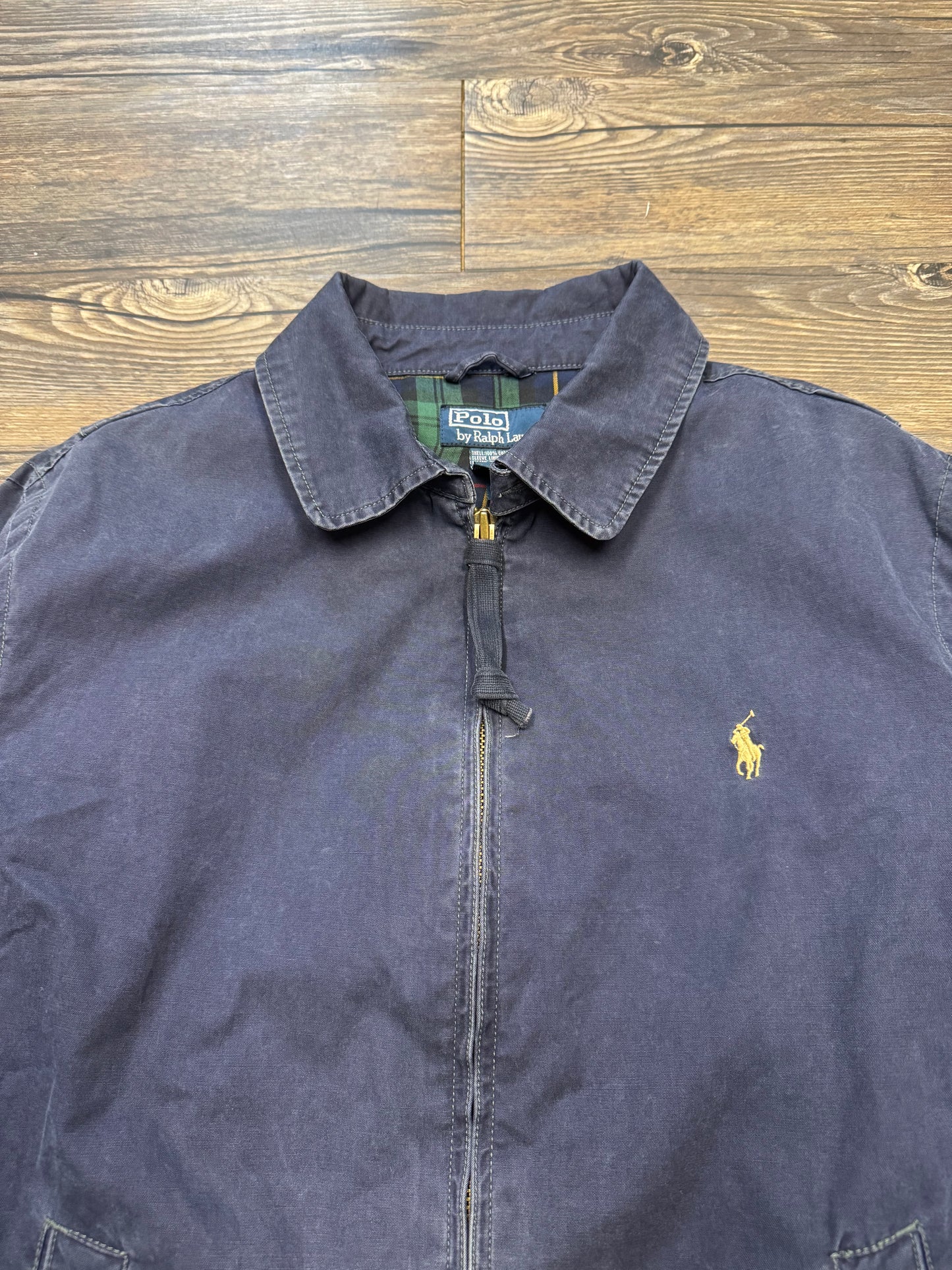 POLO RALPH LAUREN STONE WASHED TARTAN HARRINGTON JACKET (L)