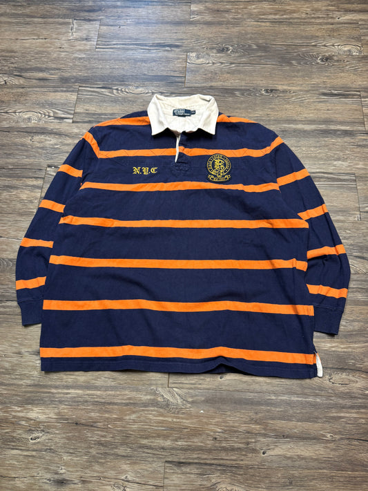POLO RALPH LAUREN STRIPED NYC SCRIPT RUGBY SHIRT (XXL)